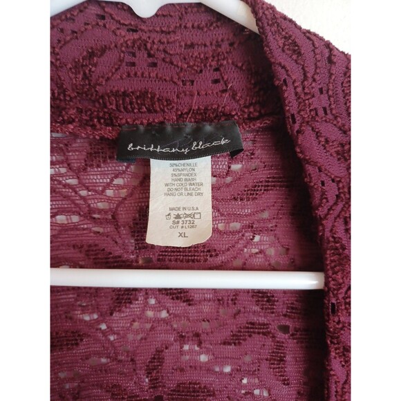 Brittany Black Open Front Cardigan XL Burgundy Lace Longsleeve Boho Lagenlook - Picture 3 of 8